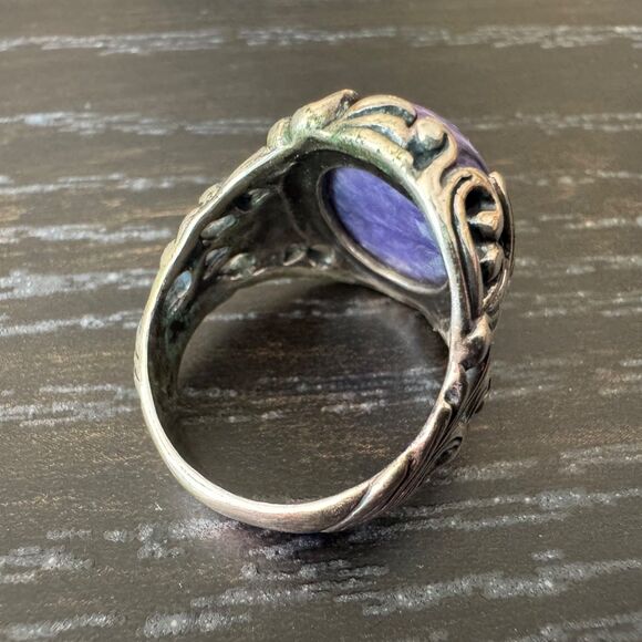 Carolyn Pollack Ring Size 8 Purple Charoite Sterling Silver 925 Filigree Vintage - Picture 11 of 14